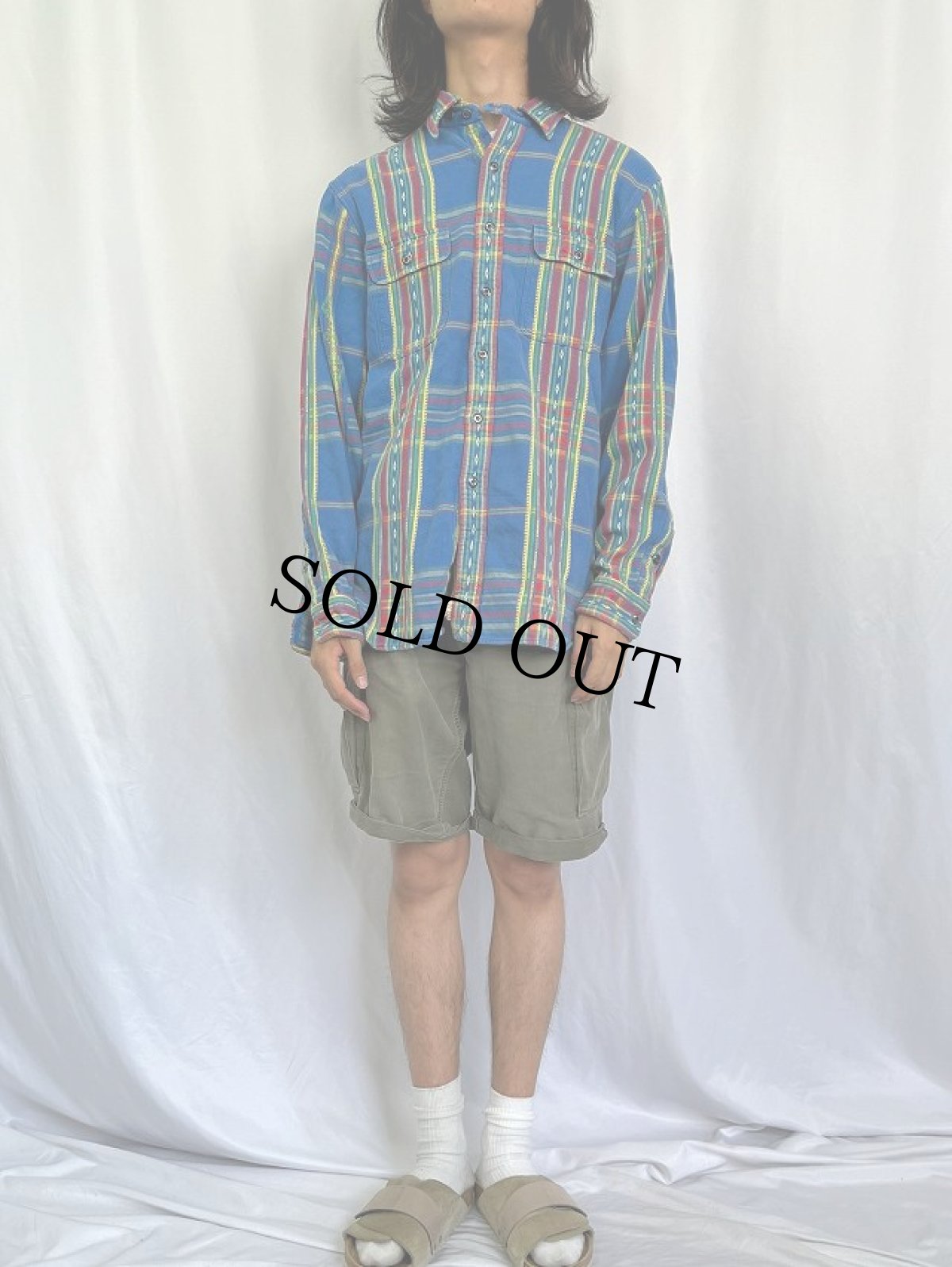 画像2: Ralph Lauren RLX チェック柄 マチ付きヘビーネルシャツ L (2)