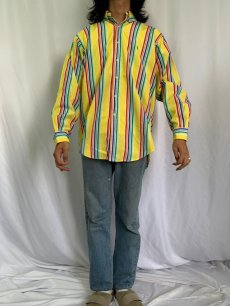 画像2: 【SALE】Ralph Lauren "CLASSIC FIT" マルチストライプ柄 ボタンダウンコットンシャツ L (2)