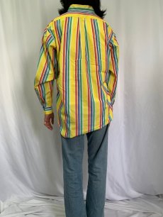 画像4: 【SALE】Ralph Lauren "CLASSIC FIT" マルチストライプ柄 ボタンダウンコットンシャツ L (4)