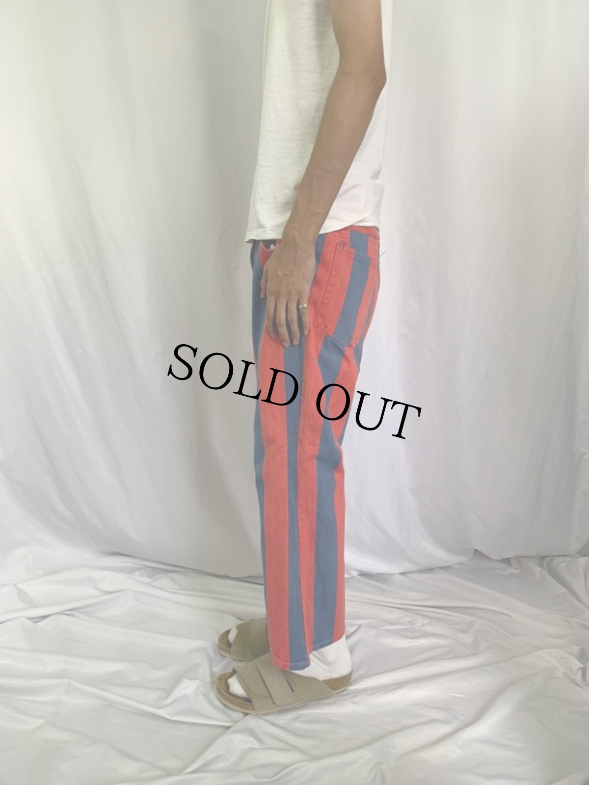 画像3: 70's DUDE ストライプ柄 コットンフレアパンツ W35 (3)