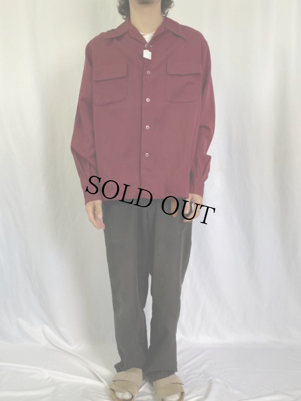 画像2: 50's BOTANY ウールレーヨン オープンカラーシャツ L (2)