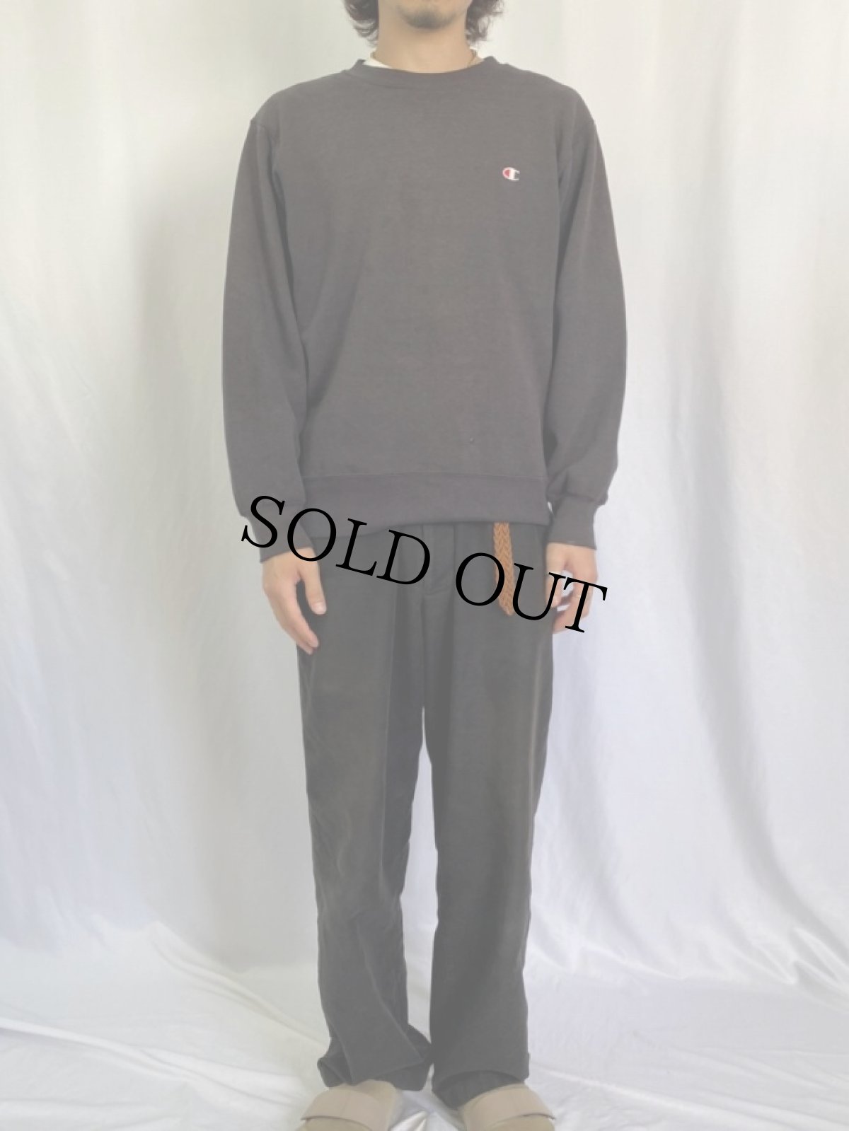 画像2: 80's Champion USA製 トリコタグ 無地スウェット BLACK L (2)