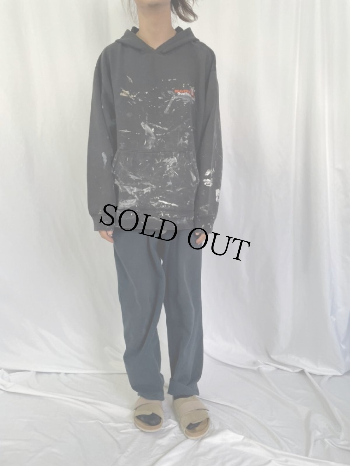 画像2: BEAVER'S Overhead Doors 企業ロゴ刺繍 ペンキペイントスウェットフーディー XL (2)