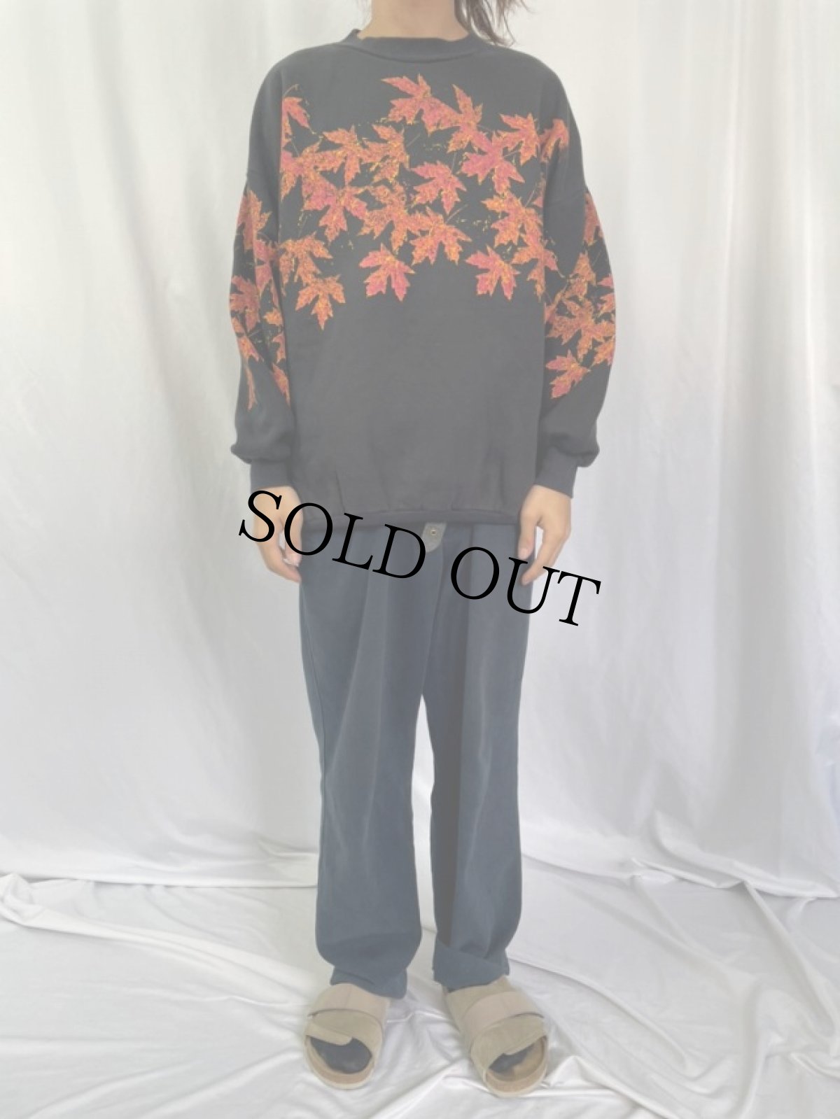画像2: USA製 もみじ柄プリントスウェット L (2)