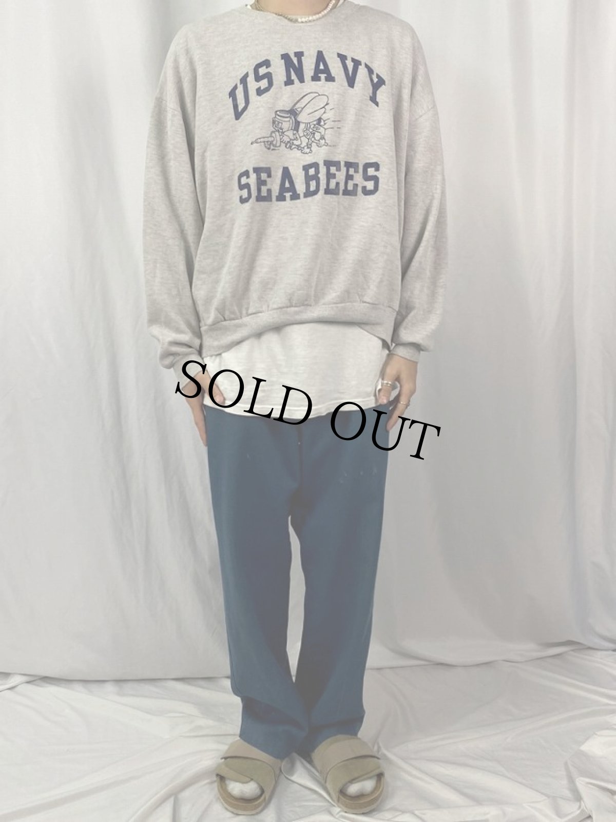 画像2: 90's USNAVY SEABEES プリントスウェット XL (2)