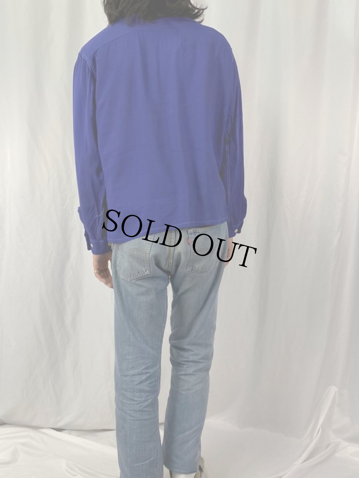 画像4: 50's New Era オープンカラー ボタンダウンレーヨンシャツ L (4)