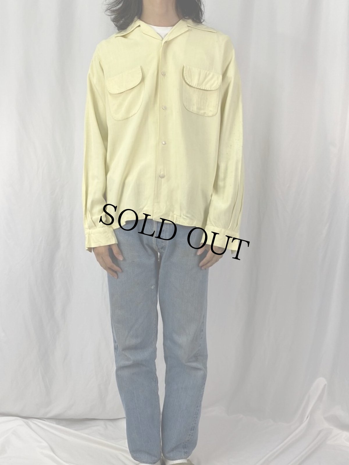 画像2: 50's Da Vinci コットンレーヨン オープンカラーシャツ L (2)