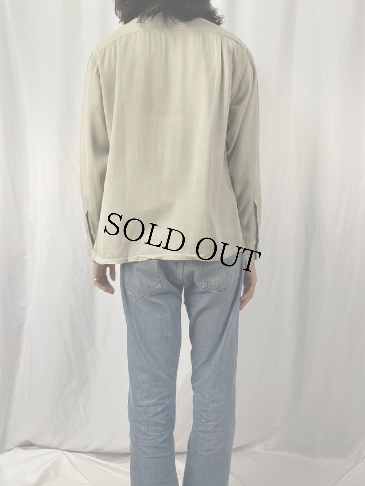 画像4: 40's TOWNCRAFT レーヨンギャバジン オープンカラーシャツ M (4)