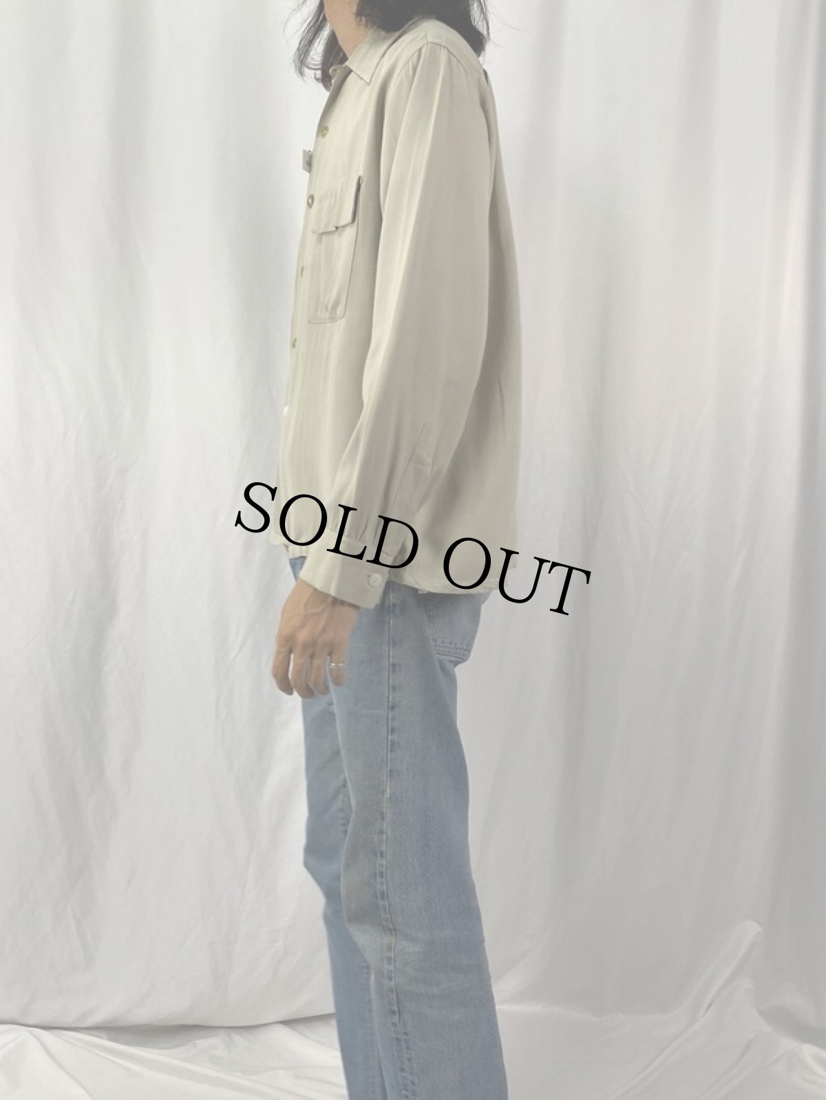 画像3: 40's TOWNCRAFT レーヨンギャバジン オープンカラーシャツ M (3)