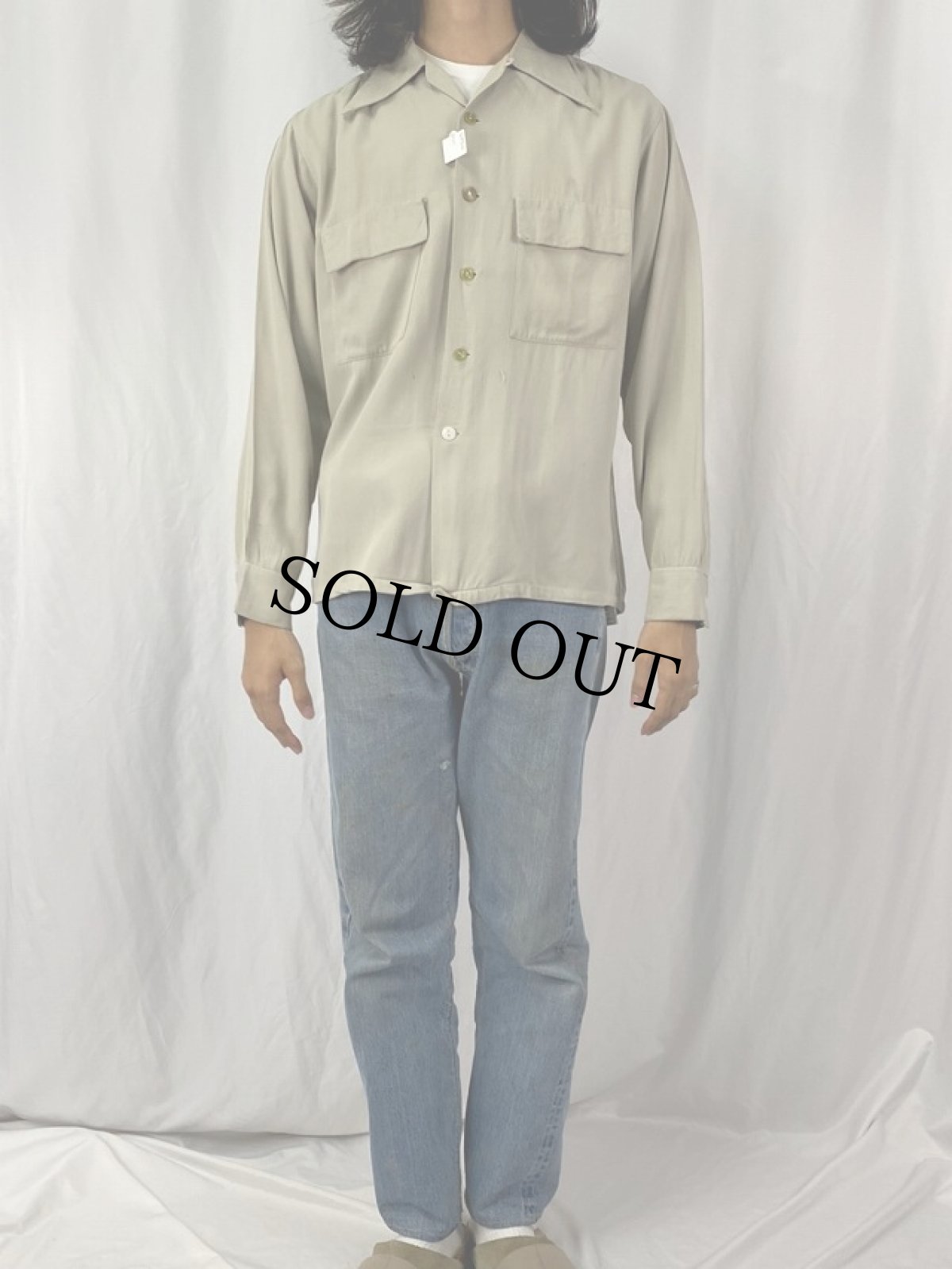 画像2: 40's TOWNCRAFT レーヨンギャバジン オープンカラーシャツ M (2)