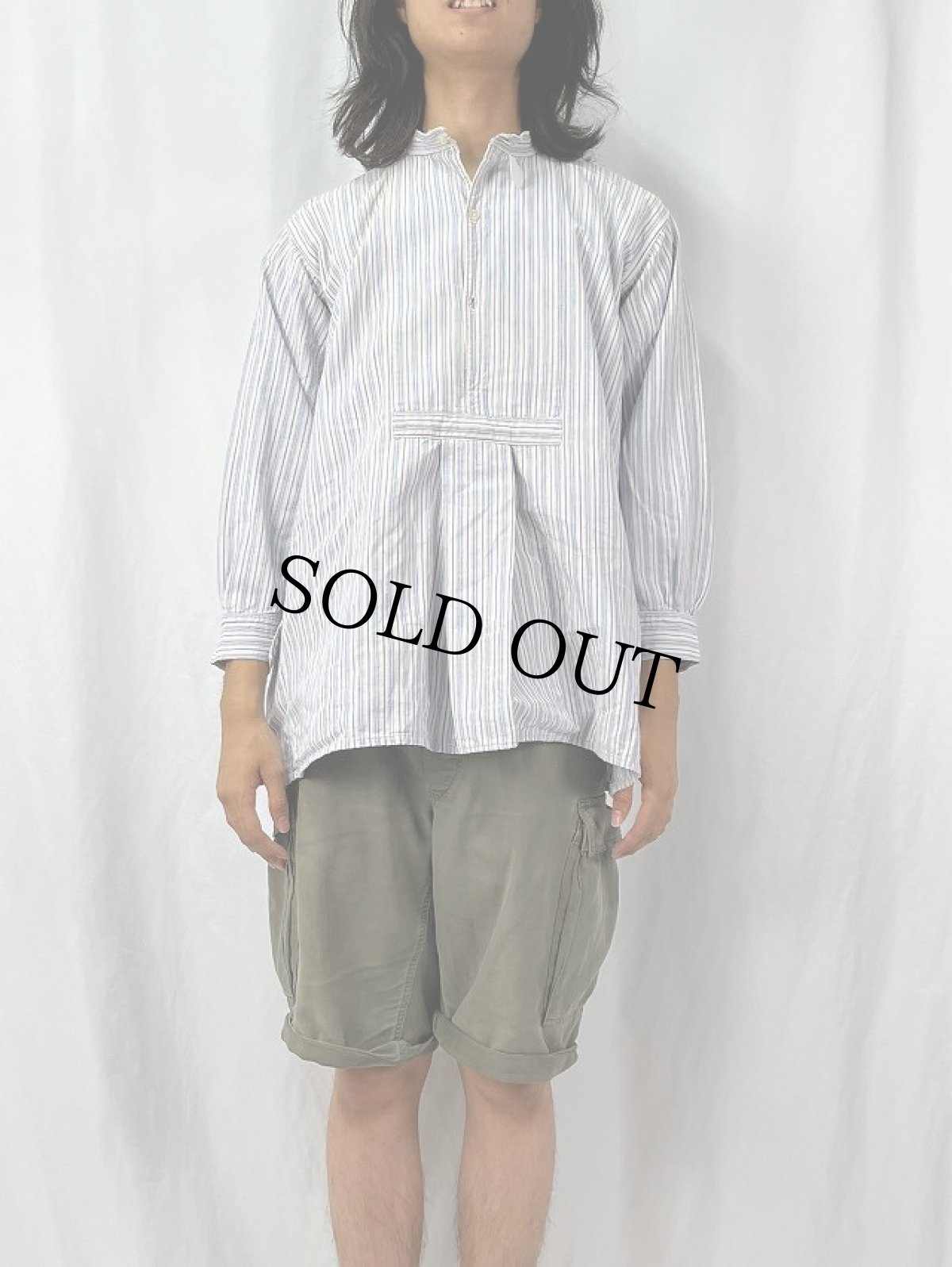 画像2: 40〜50's EURO ストライプ柄 グランパシャツ (2)