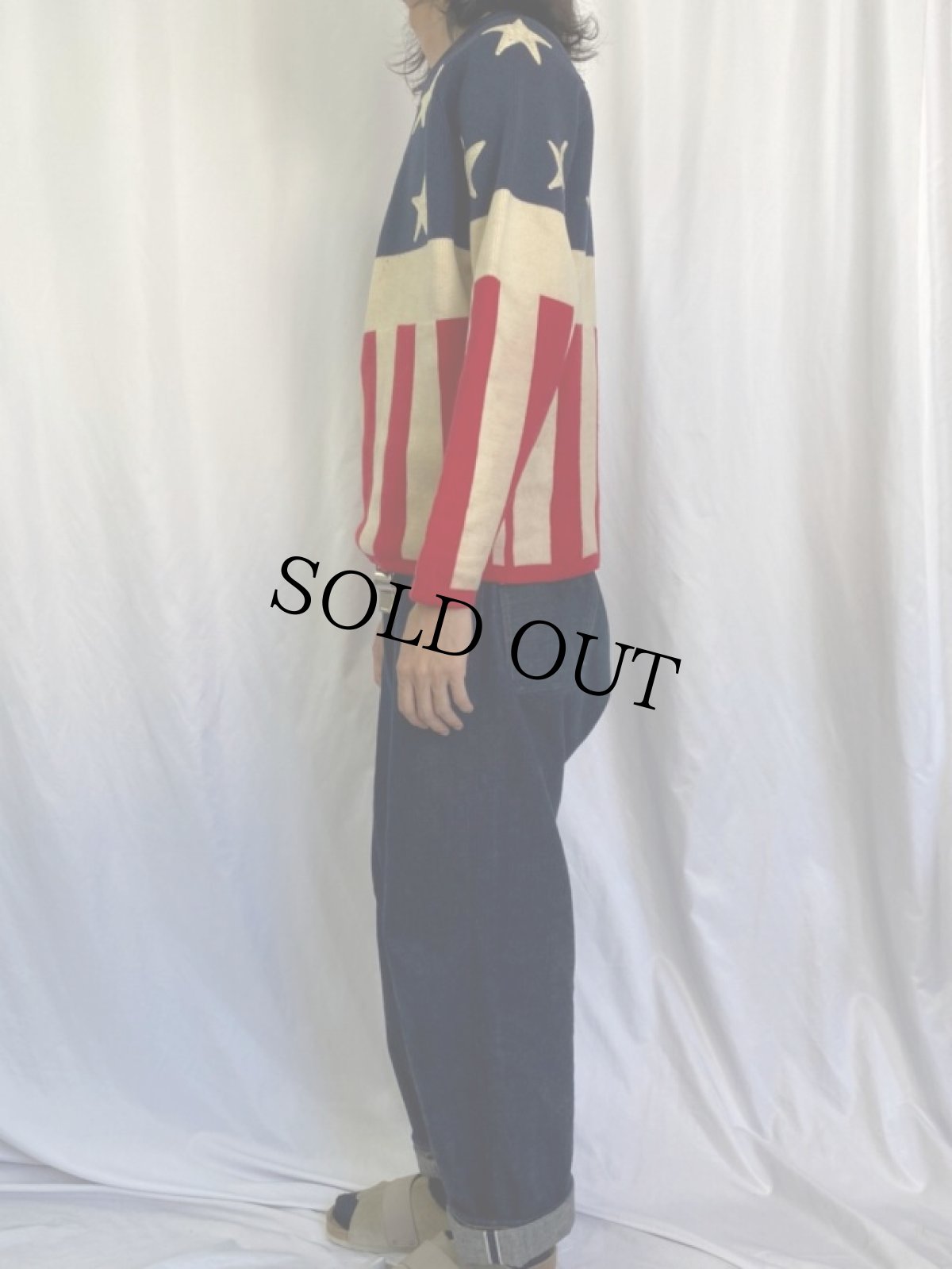 画像3: 70's Lido 星条旗柄 ウールニットセーター L (3)