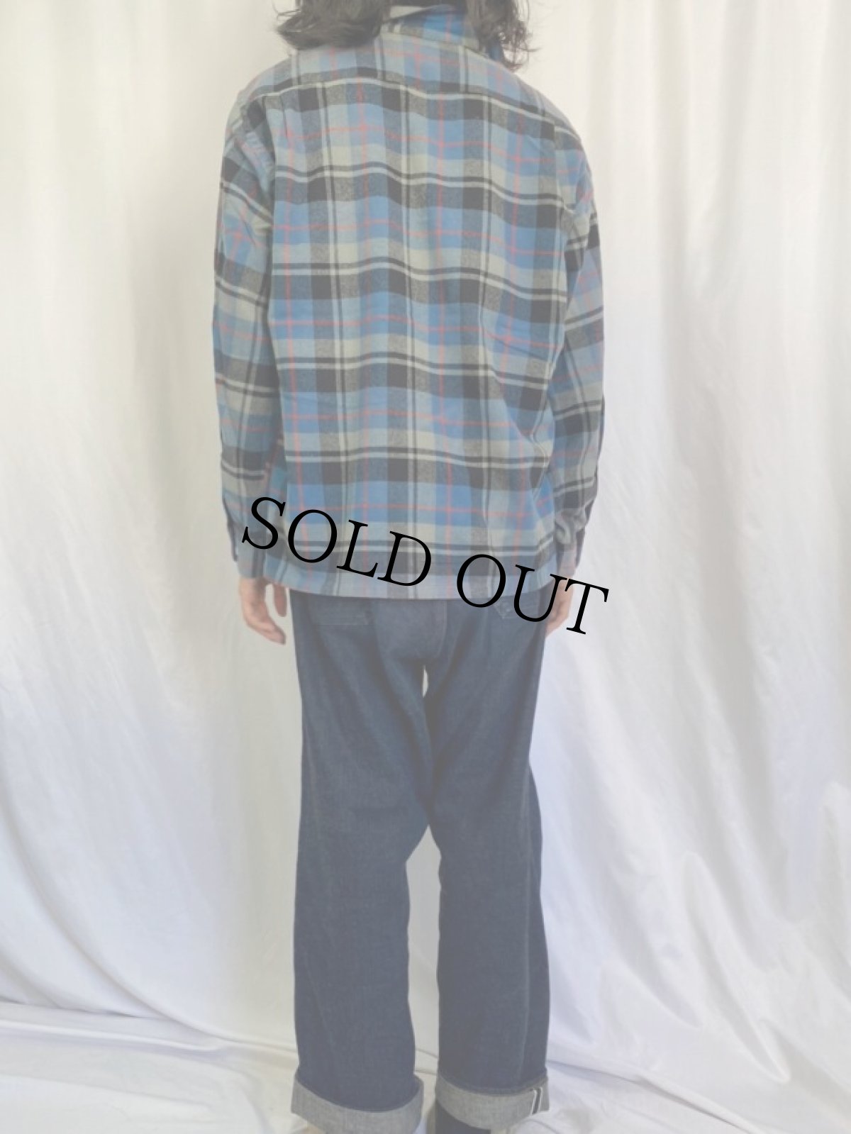 画像4: 60's PENNY'S TOWNCRAFT チェック柄 オープンカラーウールシャツ L (4)