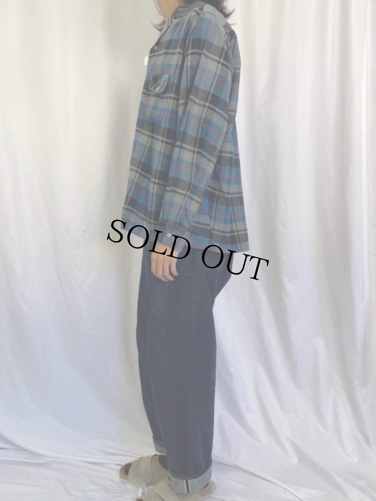 画像3: 60's PENNY'S TOWNCRAFT チェック柄 オープンカラーウールシャツ L (3)