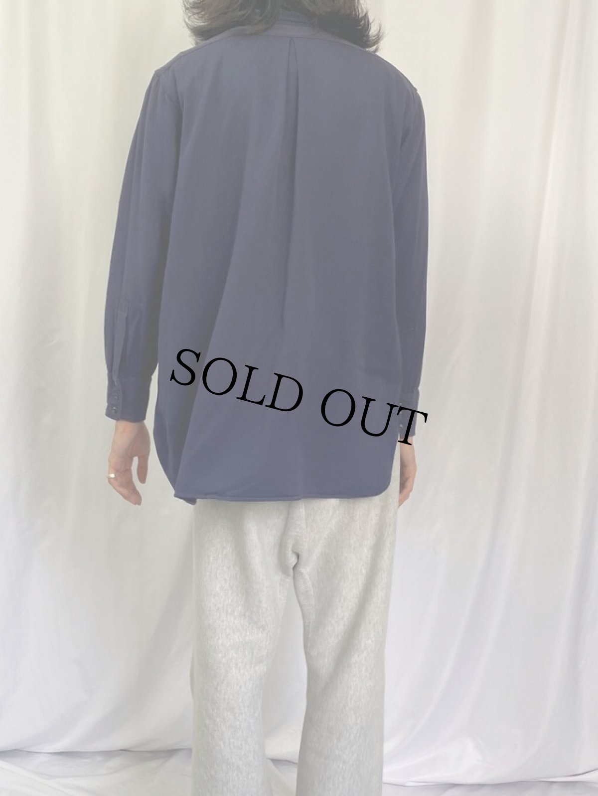 画像4: 50〜60's PENNY'S TOWNCRAFT 猫目ボタン&マチ付き ウール×レーヨンギャバジンシャツ NAVY (4)