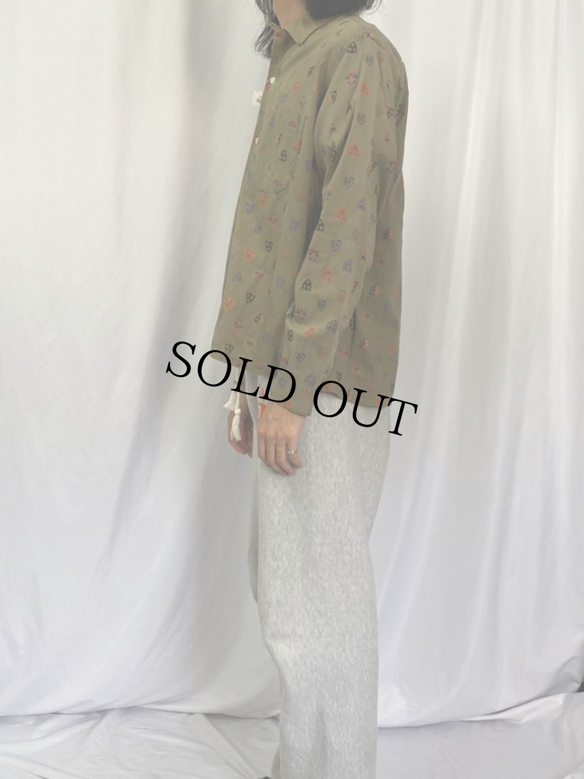 画像3: 50〜60's エンブレム柄 コットンオープンカラーシャツ (3)