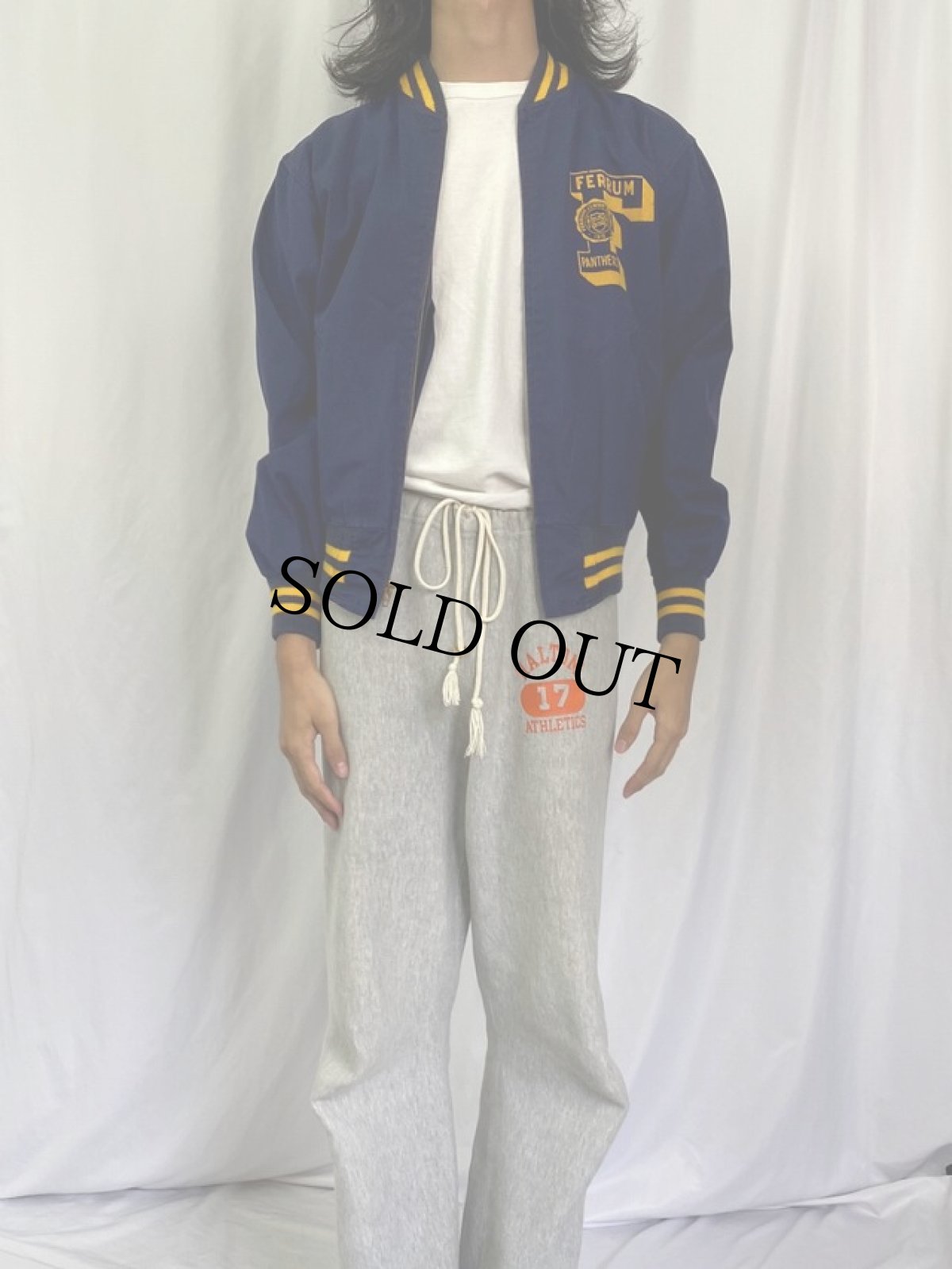 画像2: 60's Champion "FERRUM PANTHERS" コットンスポーツジャケット M (2)