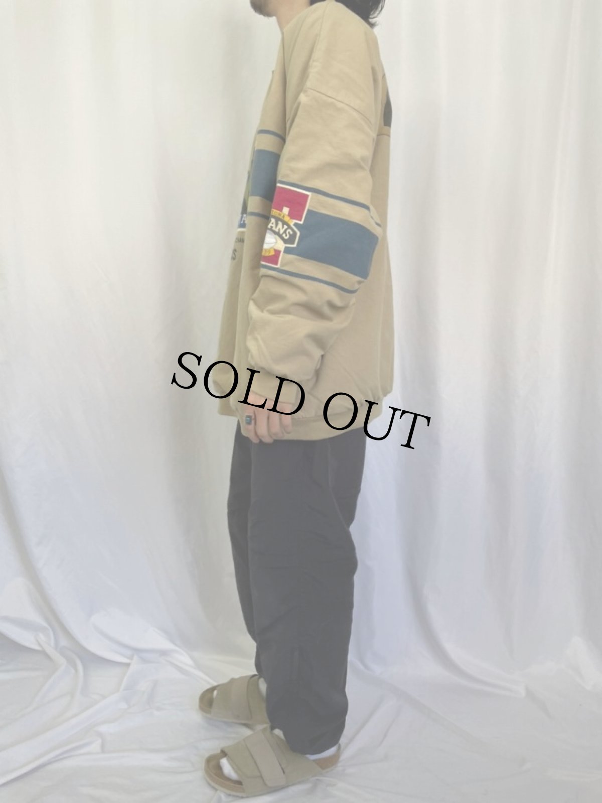 画像3: 80's adidas フットボール柄 1ボタン ヘンリーネック中綿コットンプルオーバー (3)