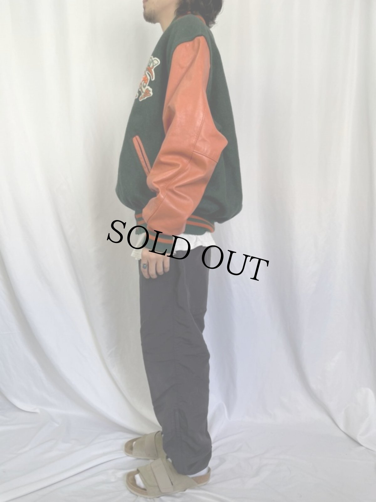 画像3: 90's Holloway USA製 パッチ付き ウール×レザースタジャン XL (3)