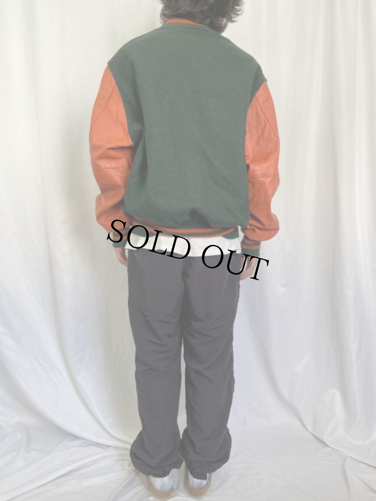 画像4: 90's Holloway USA製 パッチ付き ウール×レザースタジャン XL (4)