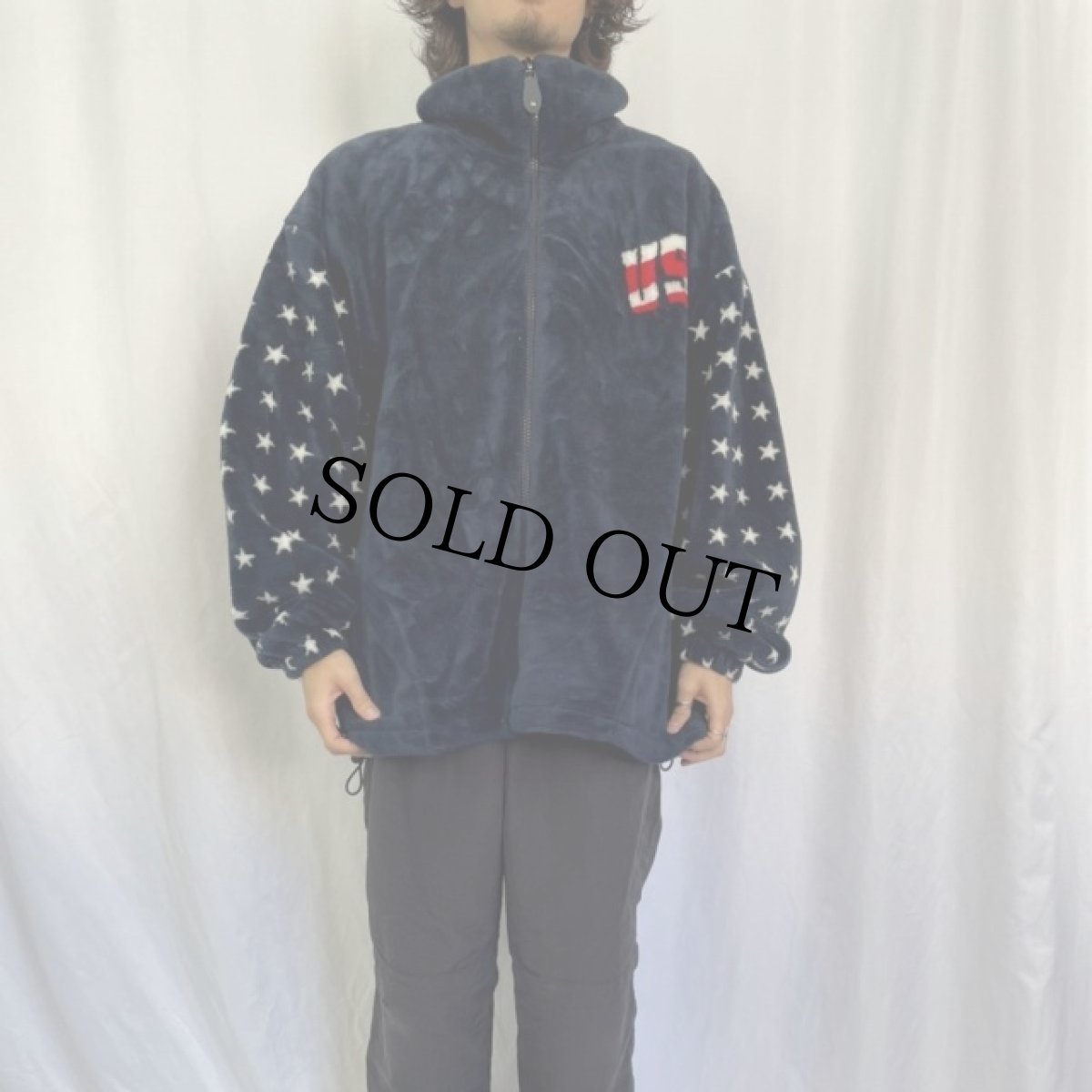 画像2: 90's milton funwear CANADA製 星条旗柄 フリースジャケット NAVY XL (2)