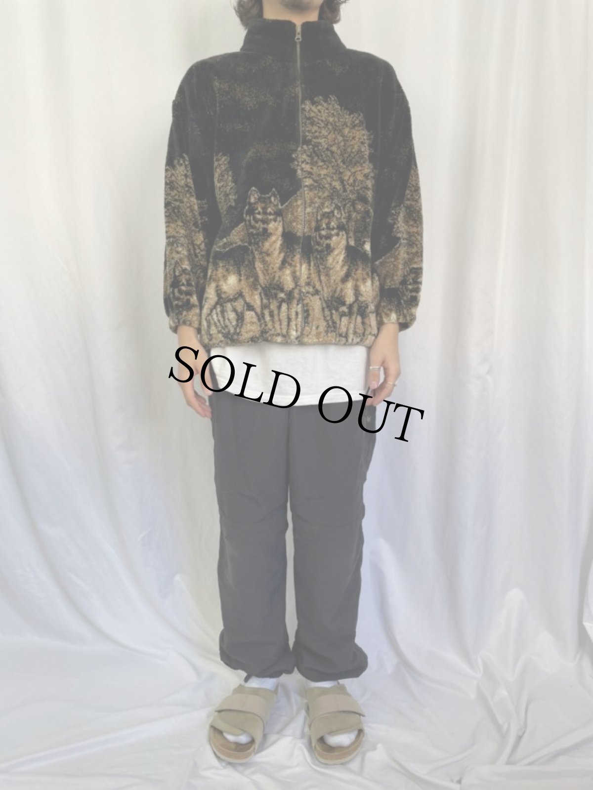 画像2: 90's〜 オオカミ柄 フリースジャケット (2)