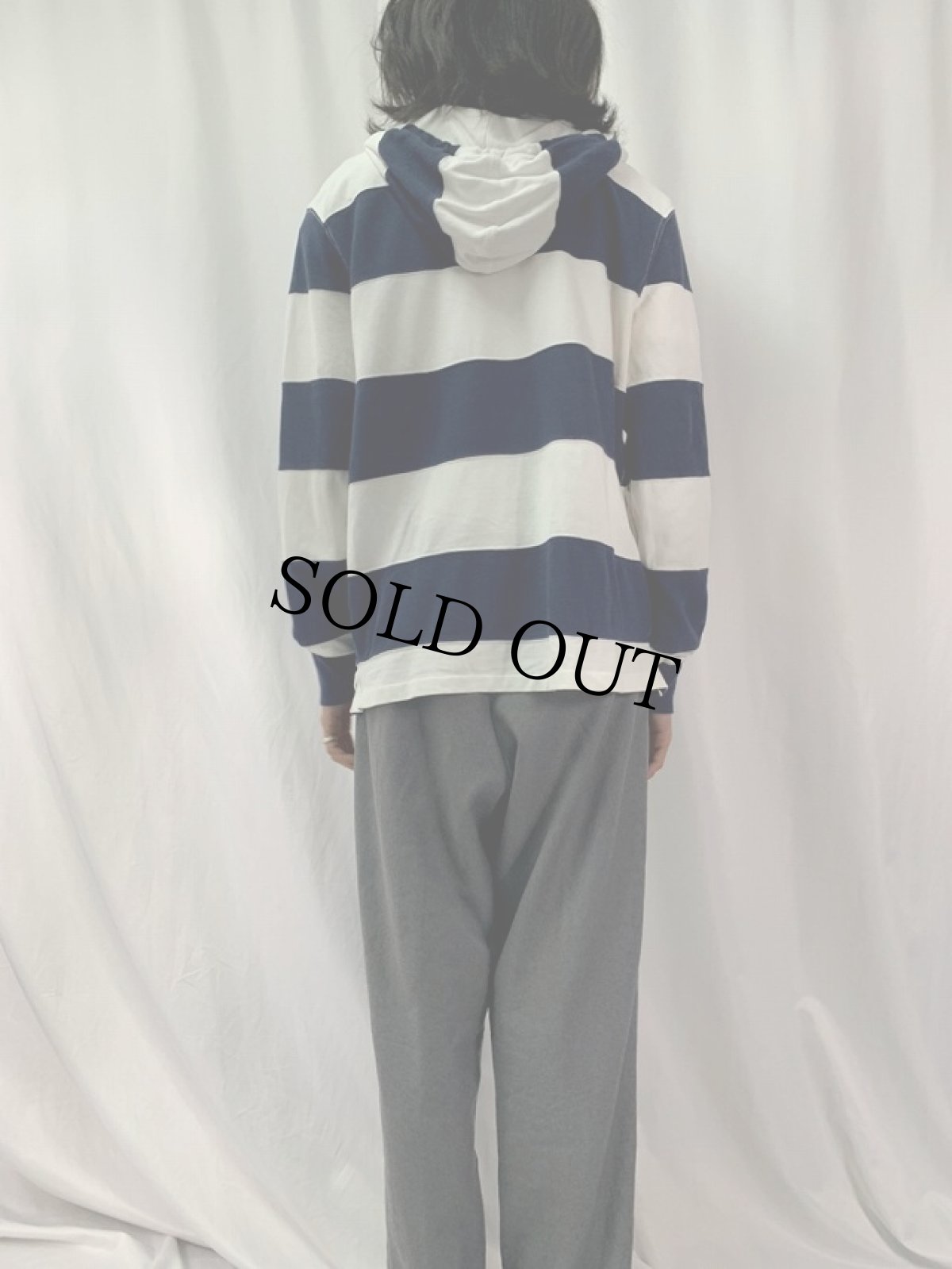 画像4: POLO Ralph Lauren フード付き ボーダー柄鹿の子ラガーシャツ L (4)