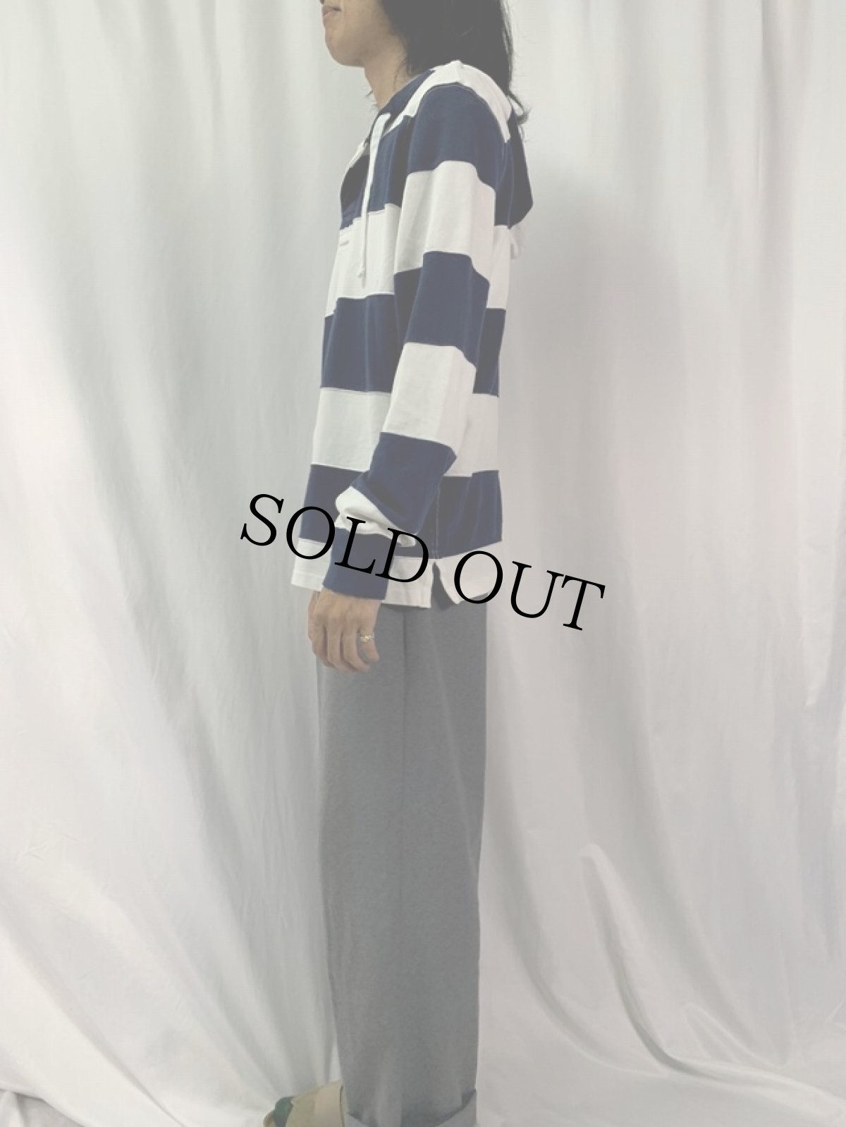 画像3: POLO Ralph Lauren フード付き ボーダー柄鹿の子ラガーシャツ L (3)