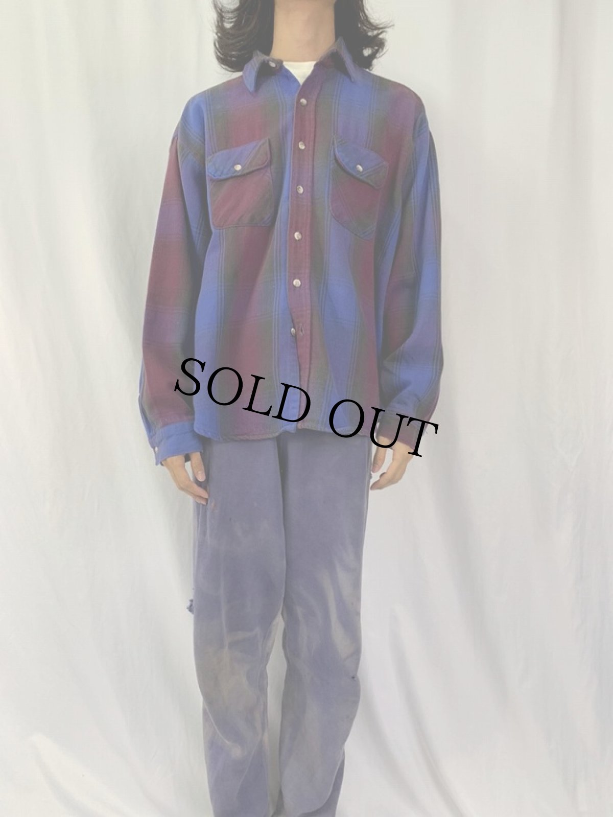 画像2: 70〜80's FIVE BROTHERS USA製 オンブレーチェック柄 ヘビーネルシャツ 2XL (2)