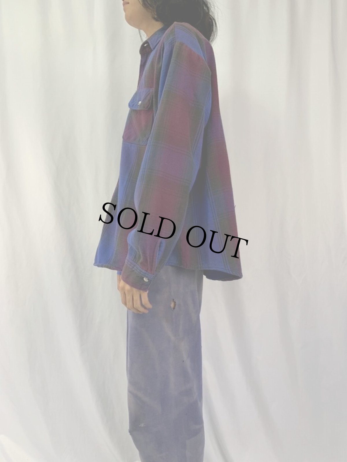 画像3: 70〜80's FIVE BROTHERS USA製 オンブレーチェック柄 ヘビーネルシャツ 2XL (3)