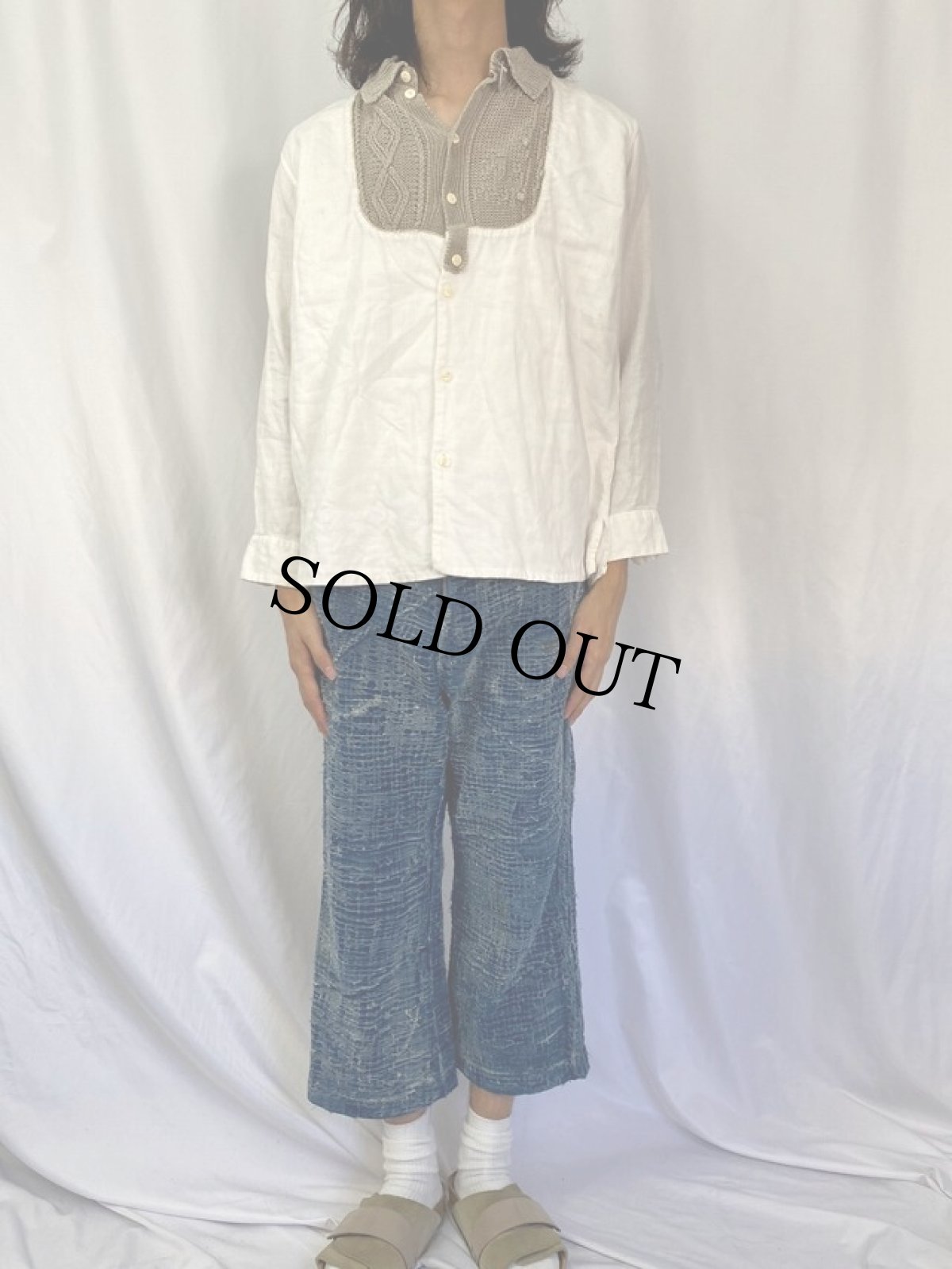 画像2: KAPITAL リネンニット×コットンシャツ M (2)