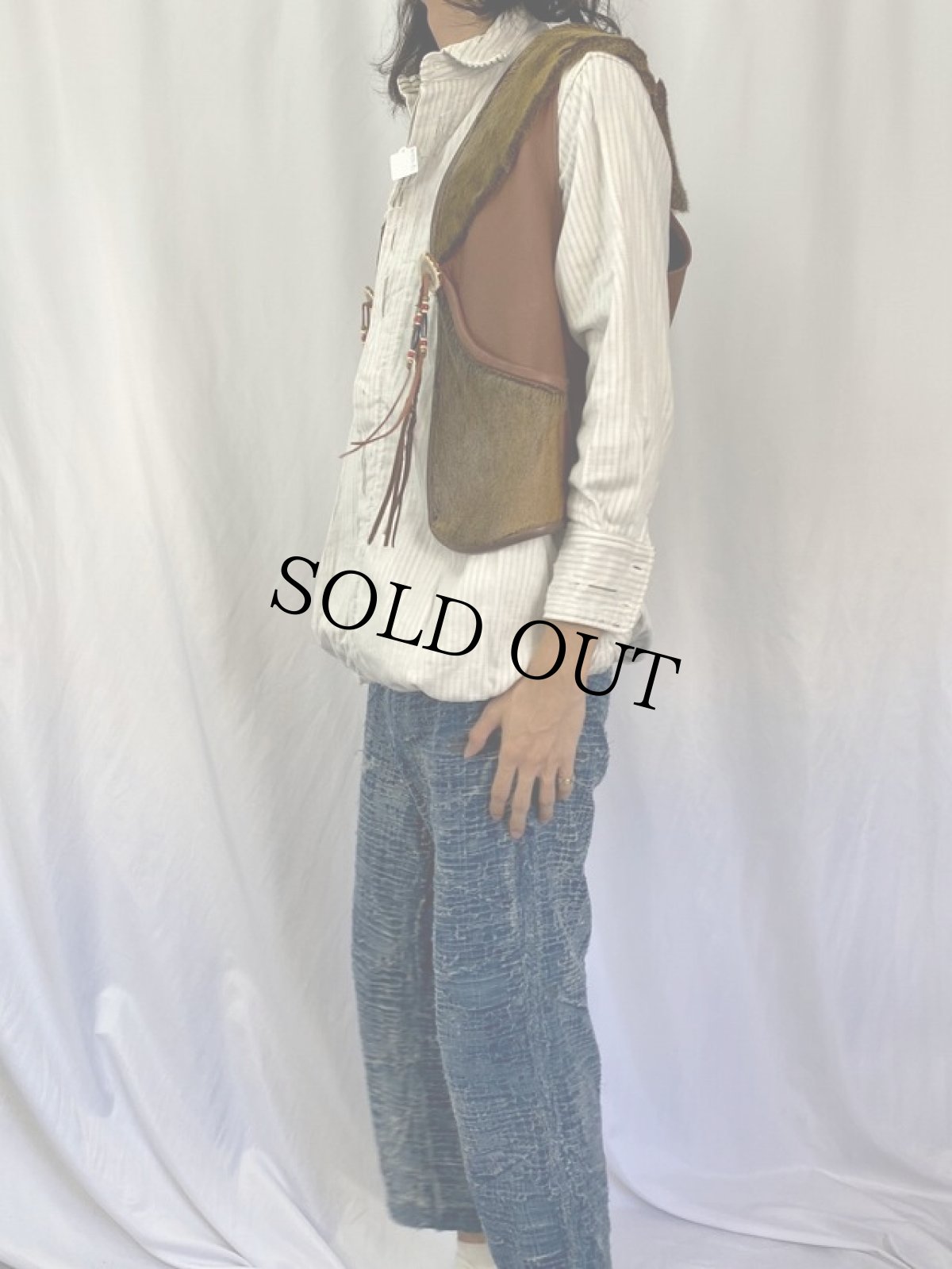 画像3: ハンドメイド ファー×レザーベスト (3)