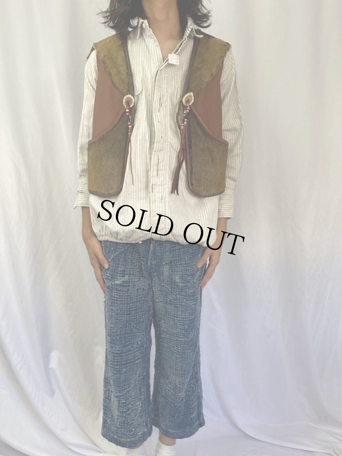 画像2: ハンドメイド ファー×レザーベスト (2)