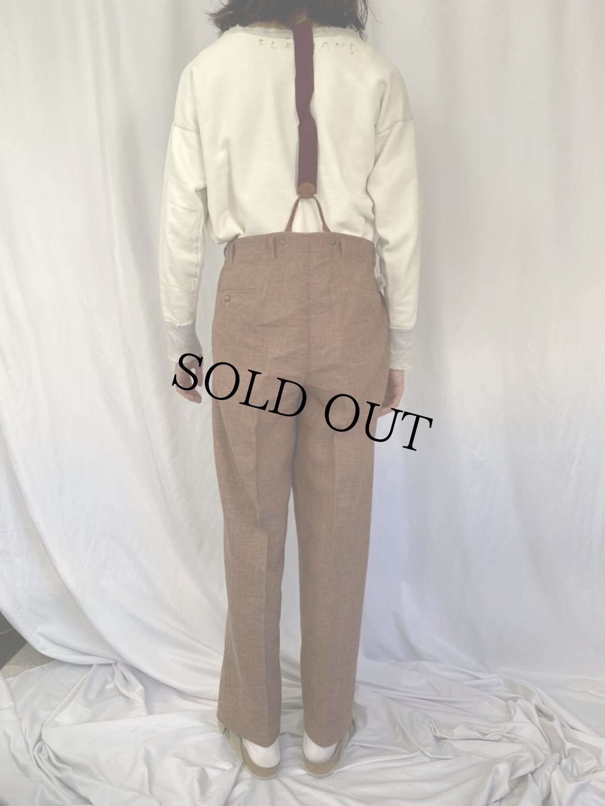 画像4: 50's サスペンダー付き ネップ混 ツイードスラックス W35 (4)