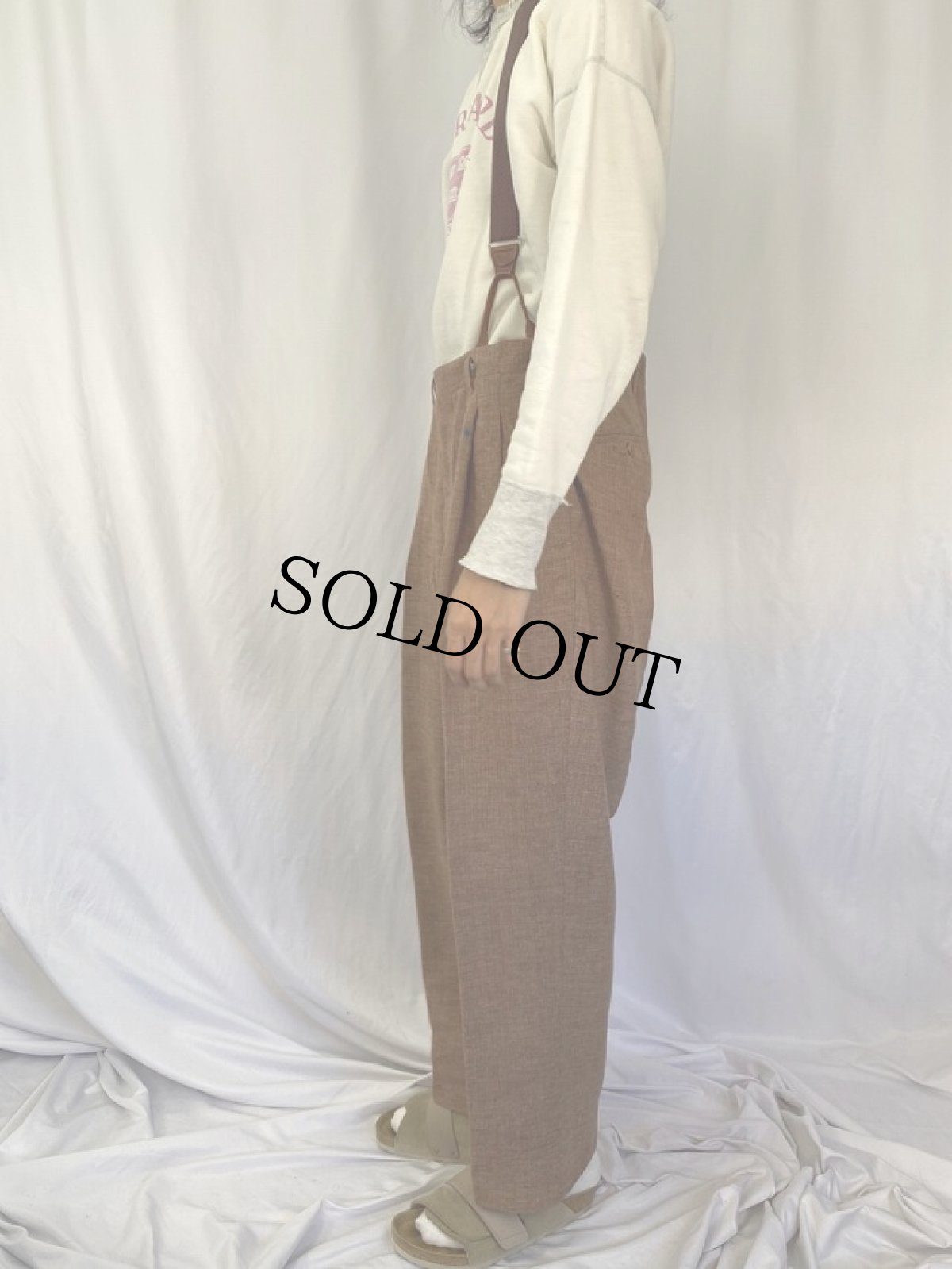 画像3: 50's サスペンダー付き ネップ混 ツイードスラックス W35 (3)