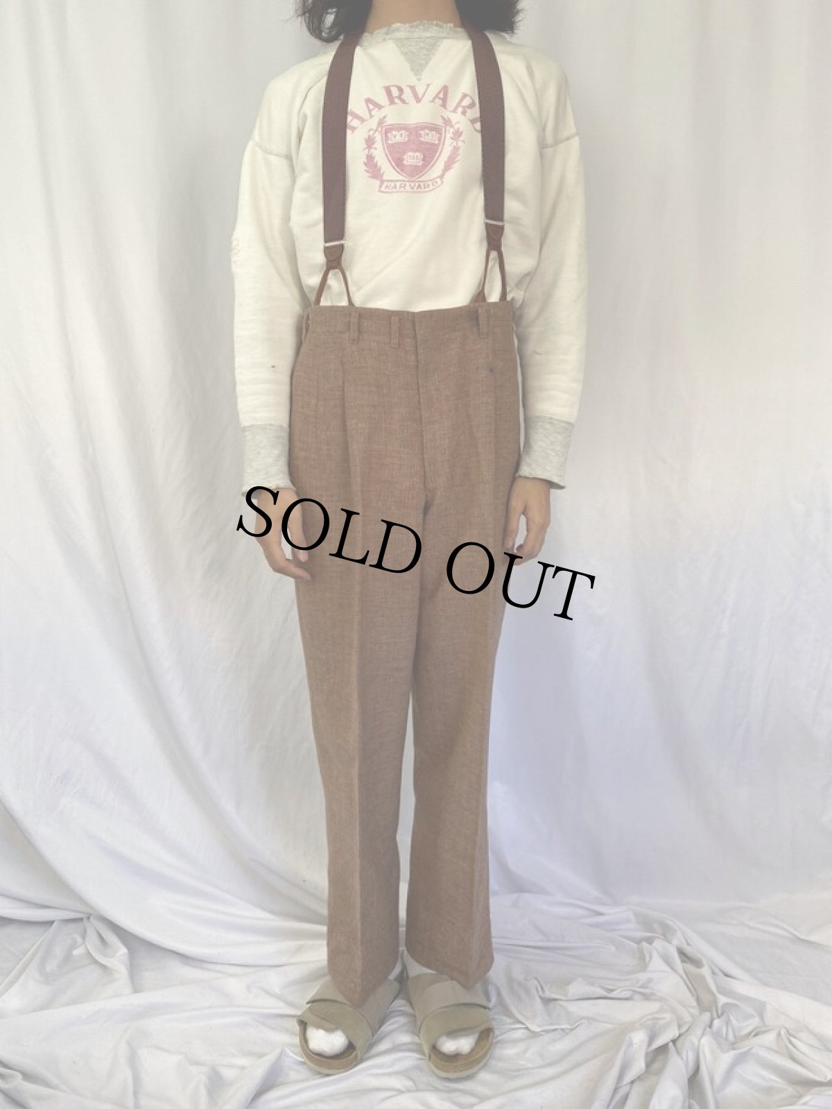 画像2: 50's サスペンダー付き ネップ混 ツイードスラックス W35 (2)