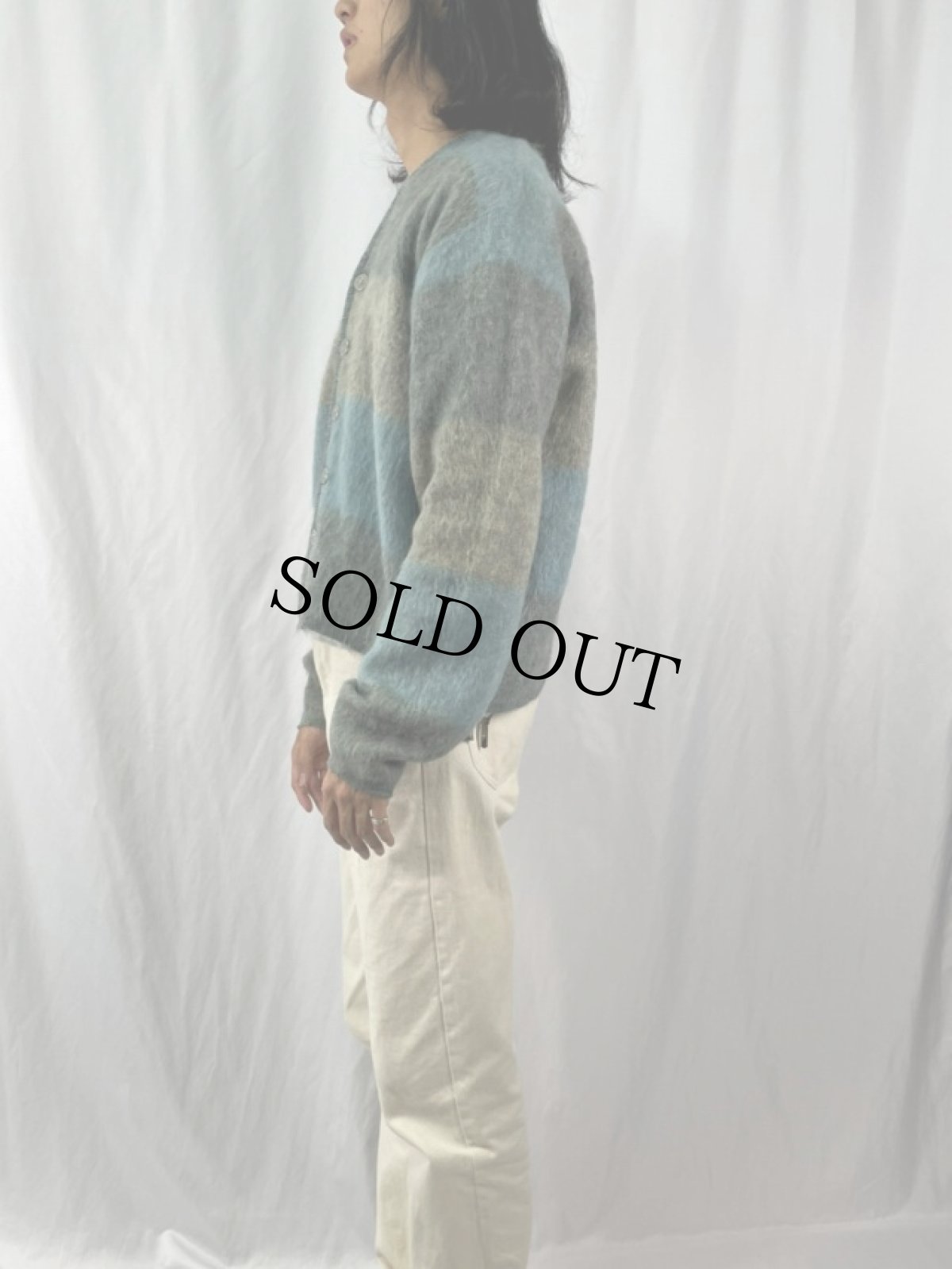 画像3: 60's SEARS SPORTSWEAR ボーダー柄 モヘアニットカーディガン L (3)