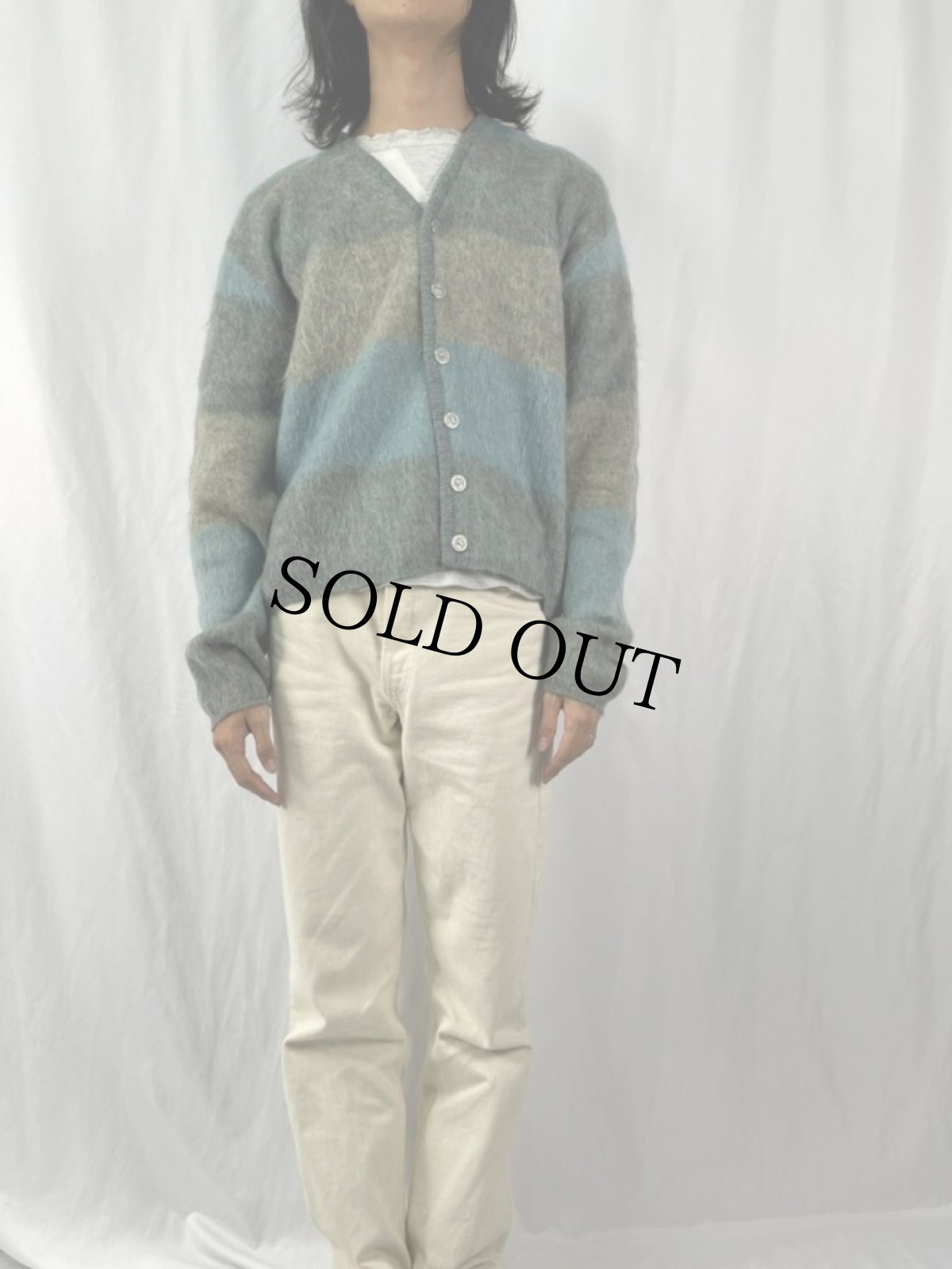 画像2: 60's SEARS SPORTSWEAR ボーダー柄 モヘアニットカーディガン L (2)