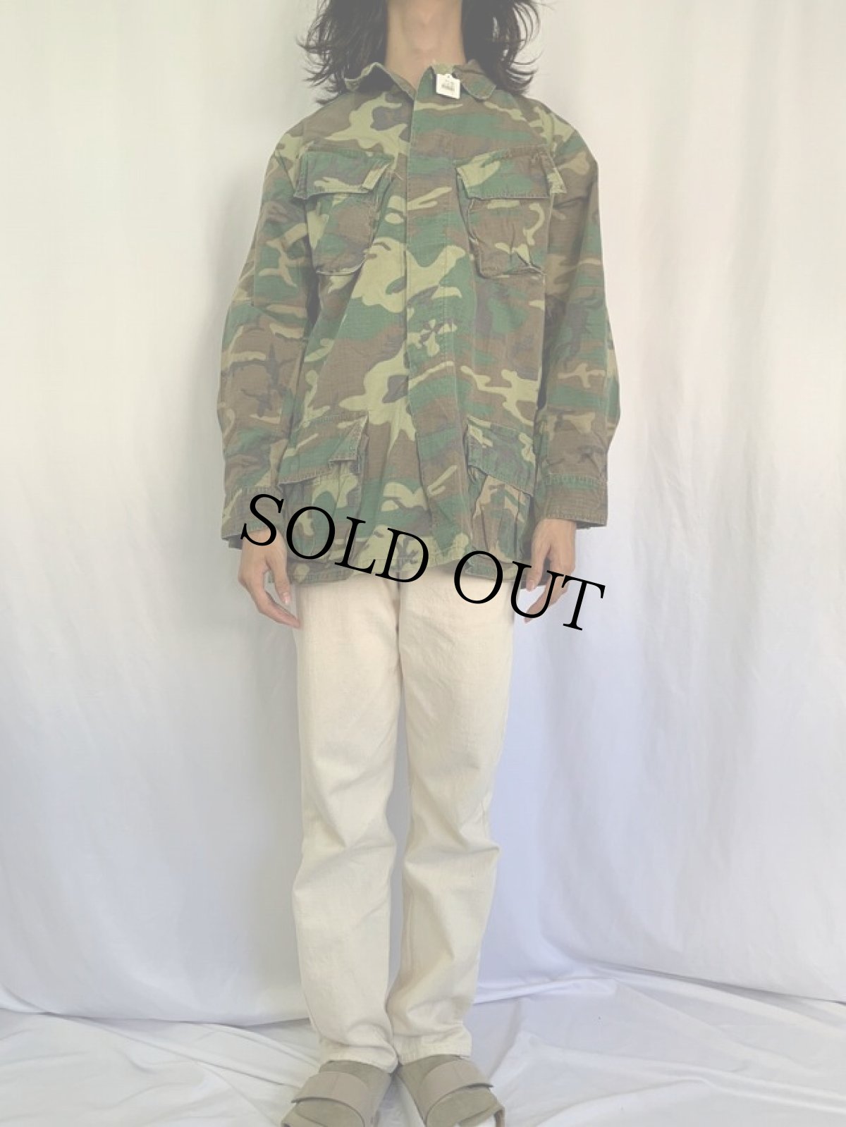 画像2: 70's U.S.ARMY ERDL迷彩 "MIXリーフ" リップストップ ファティーグジャケット 4th MEDIUM-LONG (2)