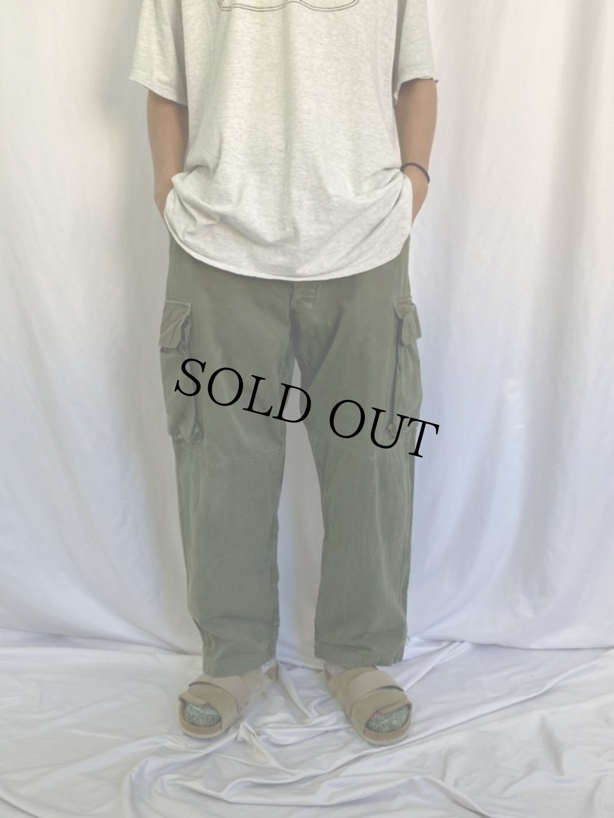 画像2: 60's FRENCH ARMY M-47後期 ヘリンボーンツイル カーゴパンツ W37 (2)