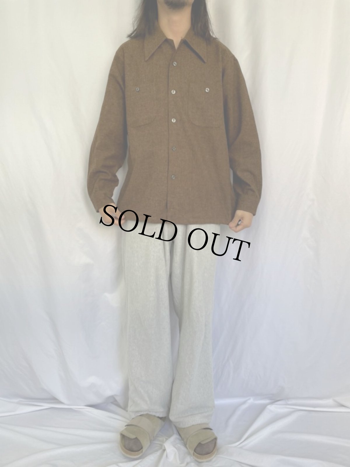 画像2: 70's PENDLETON USA製 オープンカラーウールシャツ L (2)