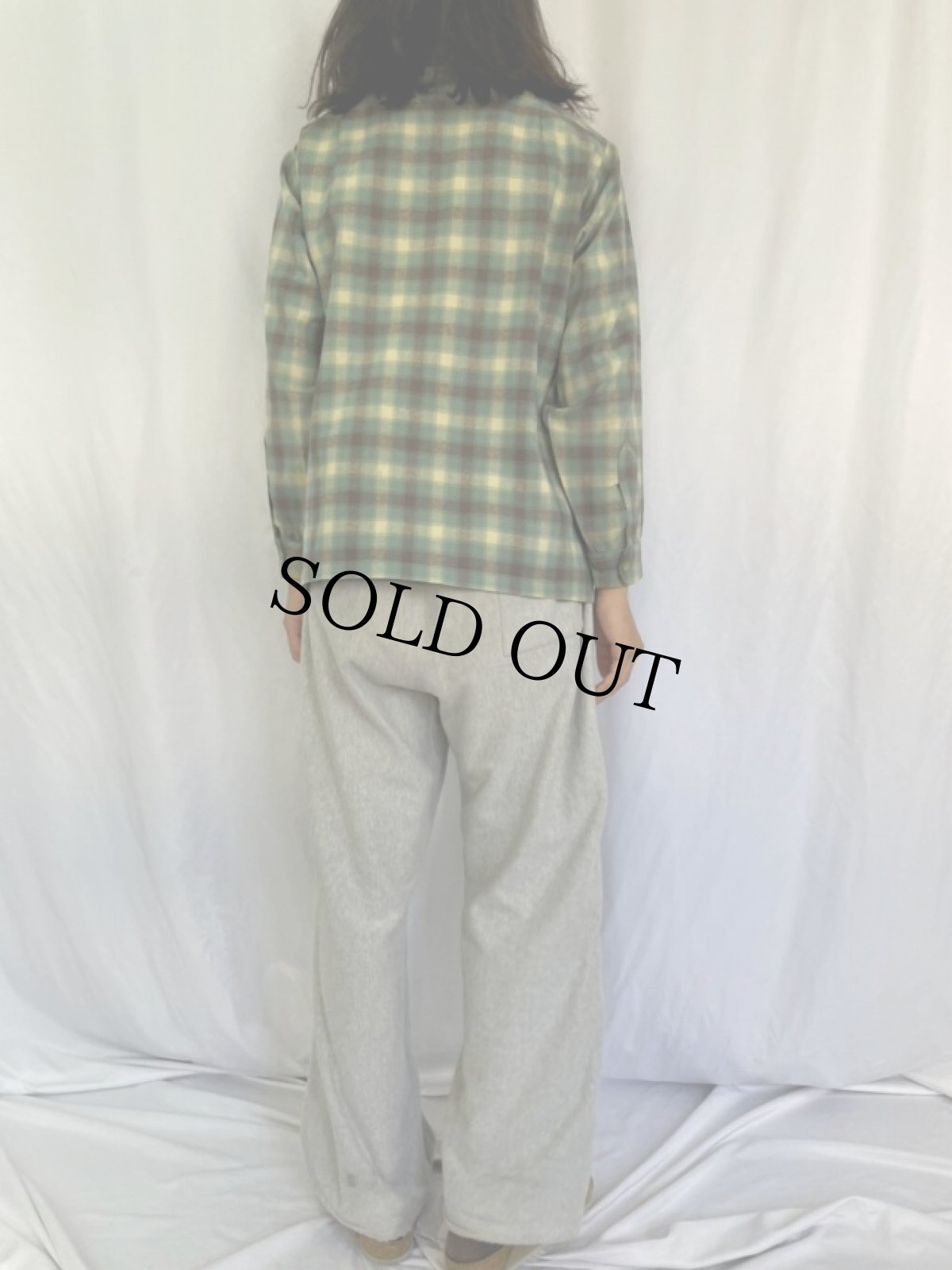 画像4: 50's PENDLETON オンブレーチェック柄 オープンカラーウールシャツ M (4)