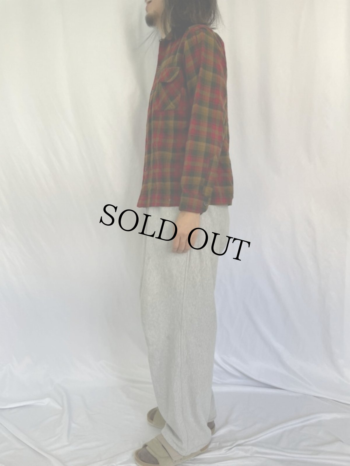 画像3: 60's PENDLETON チェック柄 オープンカラーウールシャツ M (3)