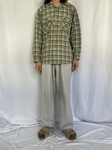 画像2: 60's PENDLETON チェック柄 オープンカラーウールシャツ M (2)