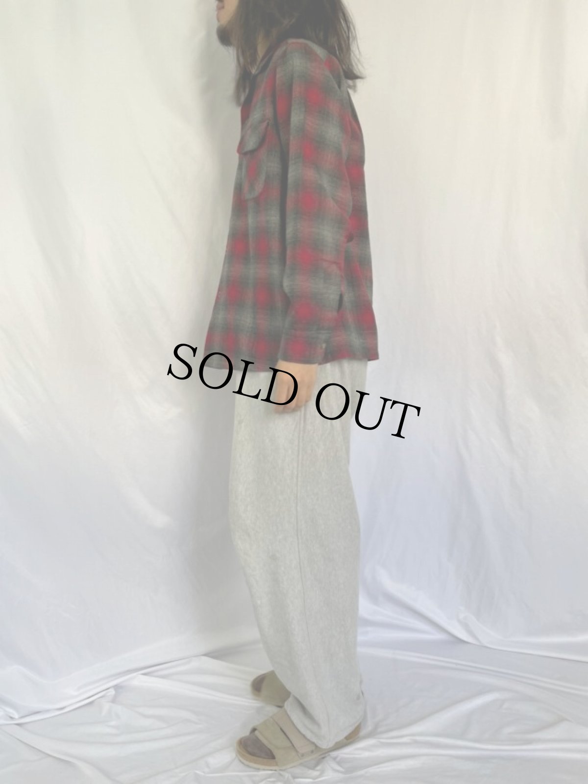 画像3: 50's PENDLETON オンブレーチェック柄 オープンカラーウールシャツ M (3)