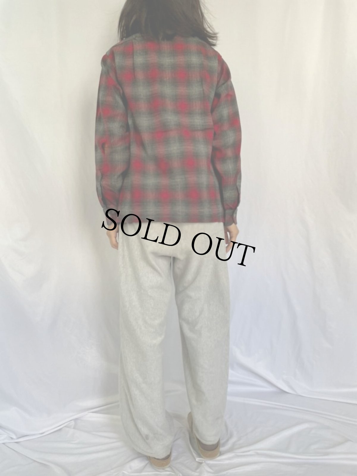 画像4: 50's PENDLETON オンブレーチェック柄 オープンカラーウールシャツ M (4)