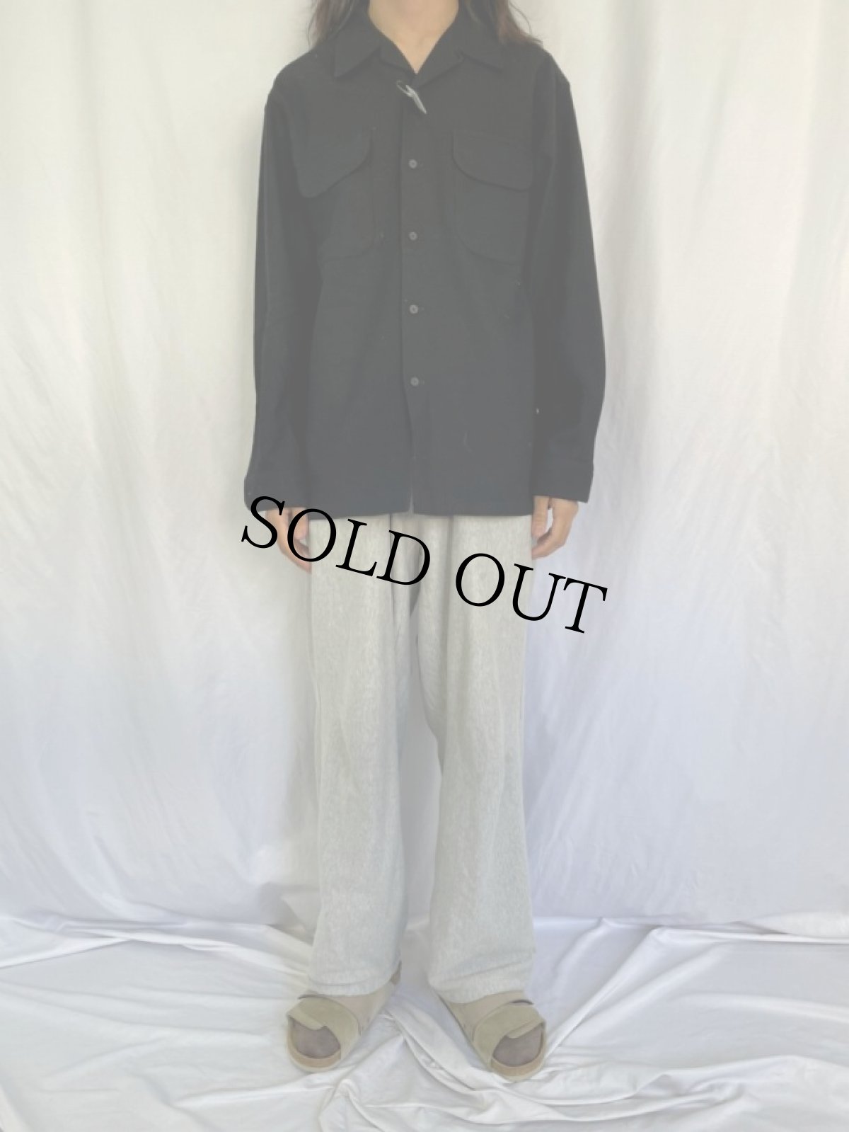 画像2: PENDLETON オープンカラーウールシャツ BLACK M (2)