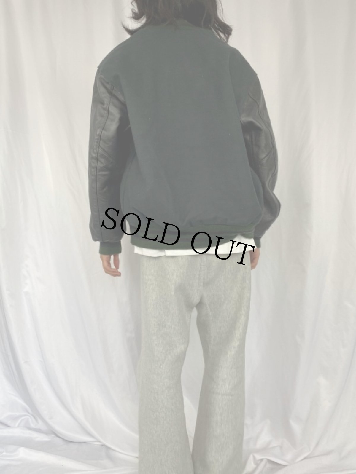 画像4: DeLONG USA製 ウール×レザースタジャン XL (4)