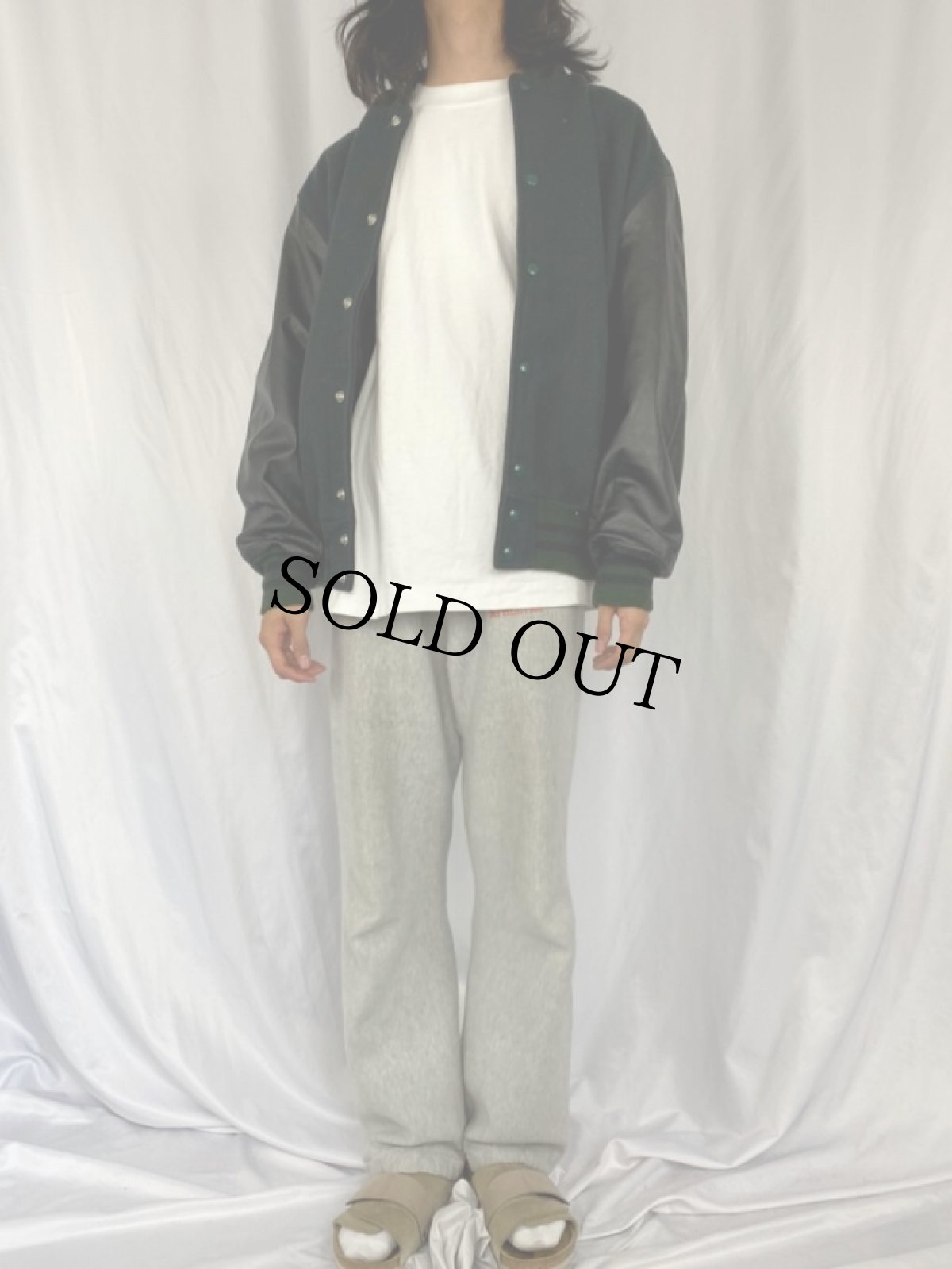 画像2: DeLONG USA製 ウール×レザースタジャン XL (2)