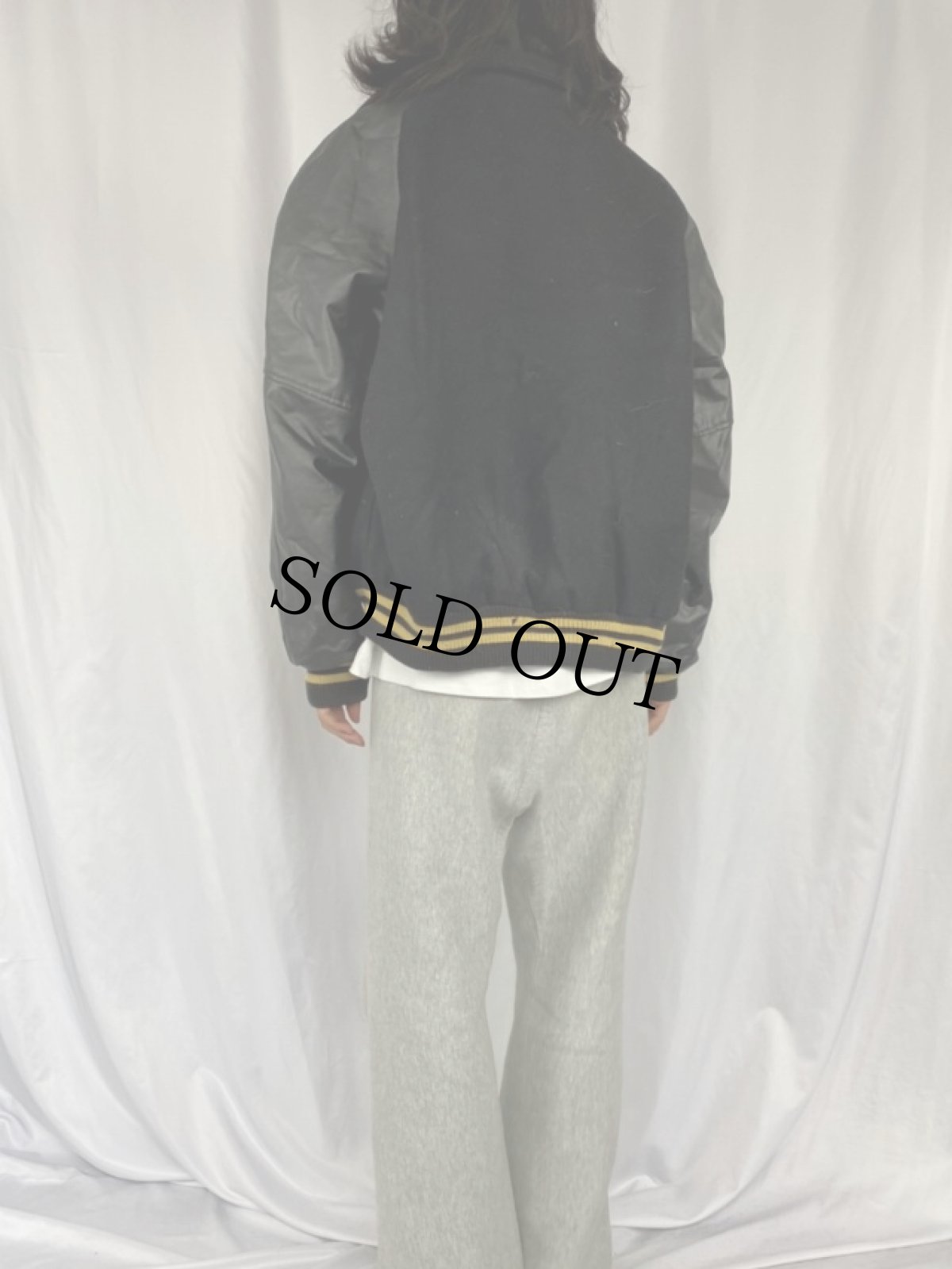 画像4: 90's GAME USA製 パッチ付き ウール×レザースタジャン XL (4)